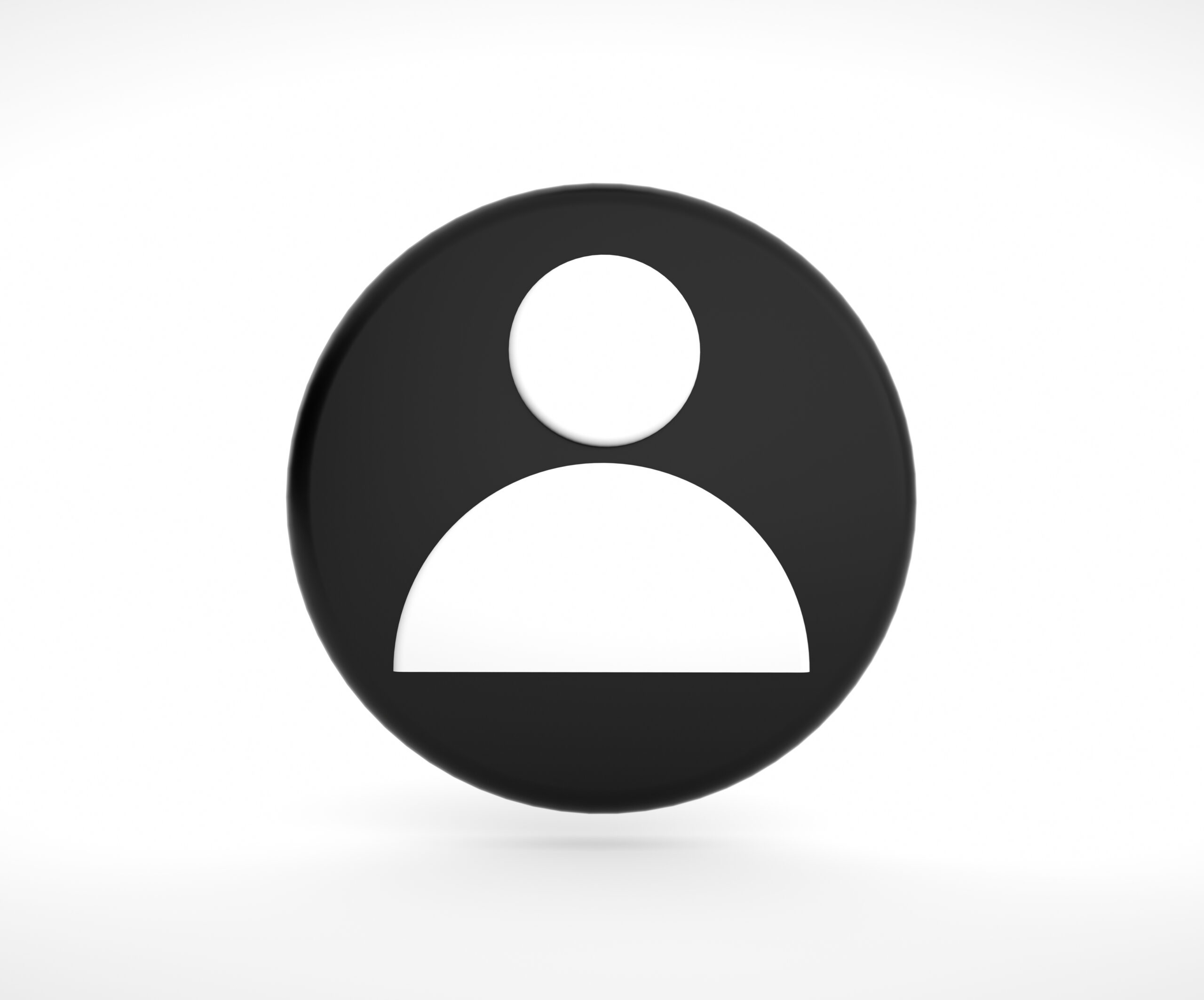 Round user icon. Isolated on white background. Black and white. 3D rendering. Round user icon. Isolated on white background. Black and white. 3D rendering.